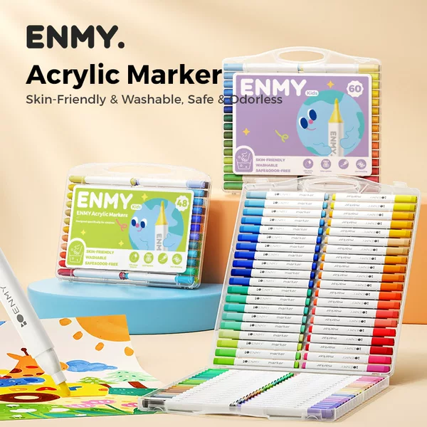 Enmy Overseas Version Acrylic Markers Children's Series Flat Box Washable Drawing Markers