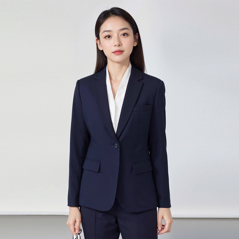 navy blue New One Button Elegant Professional Suit suit Women's Dress Interview Commuter Work Suit