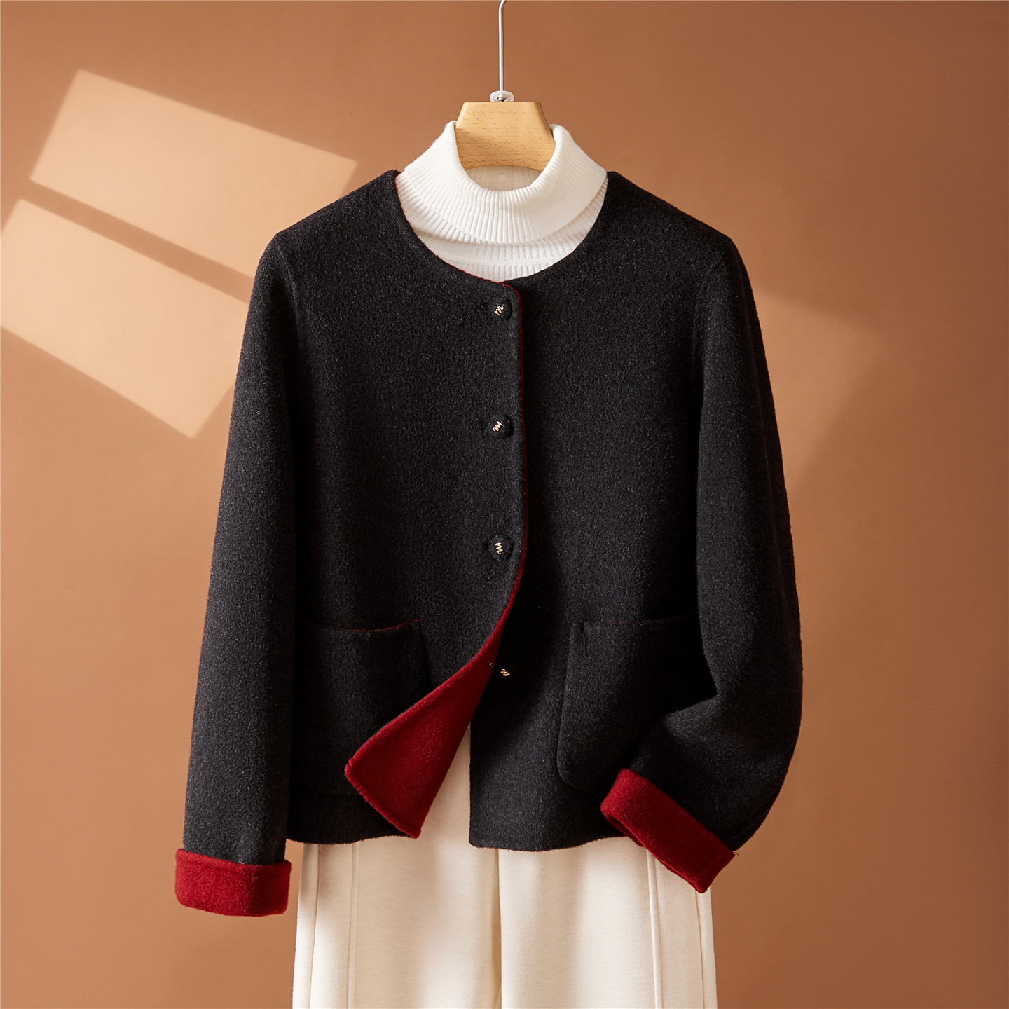 2025 Autumn and Winter Coat Small Woolen Coat Small Fragrant Style Wool Coat Solid Color Single-Breasted Short Top for Women