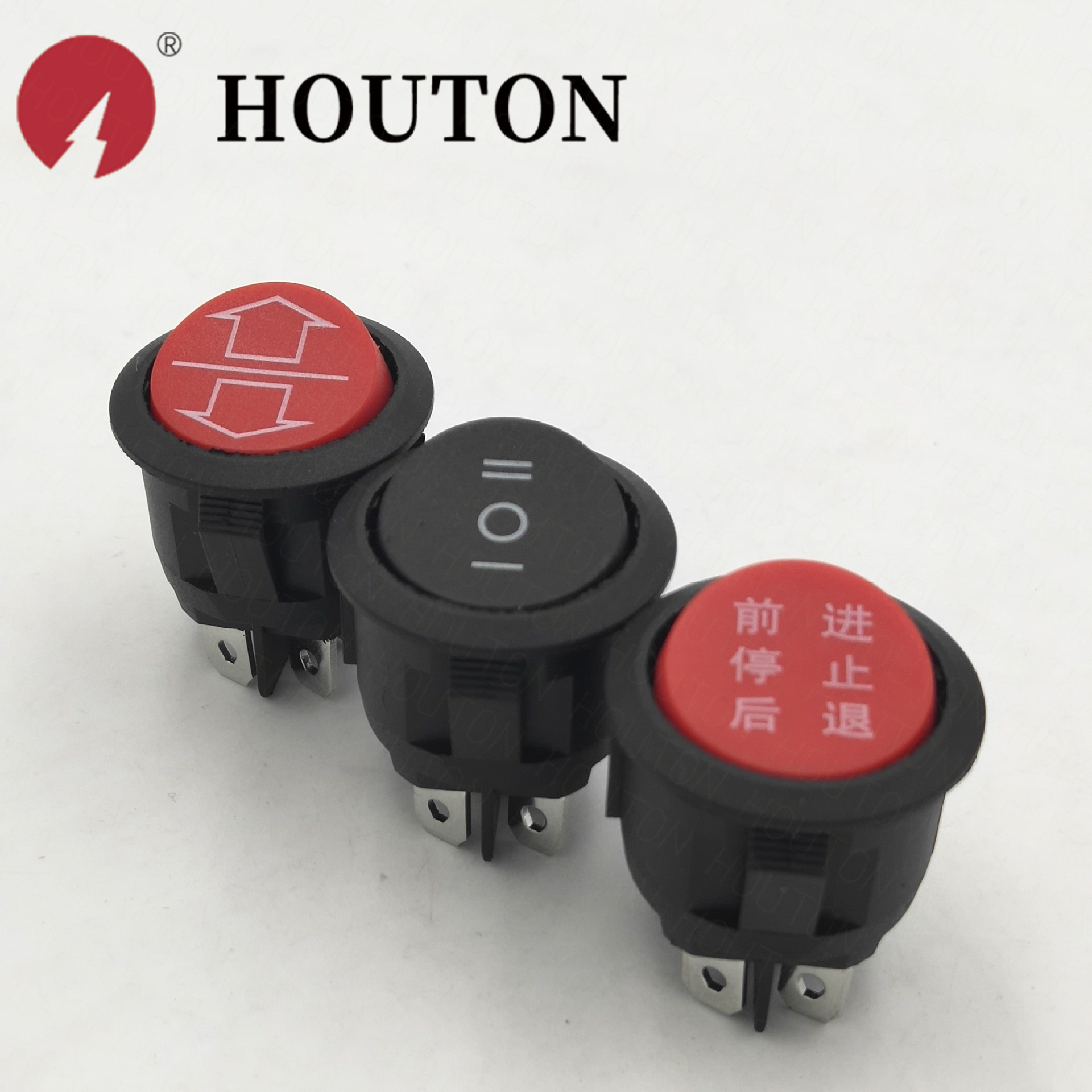 圆形点动船型开关六脚三档 圆型三档六脚翘板开关 童车开关