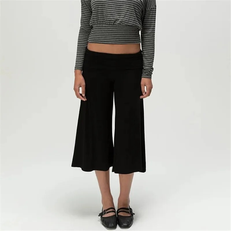 Cross-Border Trendy Street Style Hot Girl Fold-Over Waist Design Low-Waist Capri Pants Wide-Leg Summer Foldable Pants Cross-Border Trendy Street Style Hot Girl Fold-Over Waist Design Low-Waist Capri Pants Wide-Leg Summer Foldable Pants