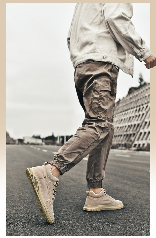 Giày sneaker nam cao cổ da thật thoáng khí đế bằng thời trang dễ phối đồ — Màu cát 983, Màu nâu 983 chi tiết 3