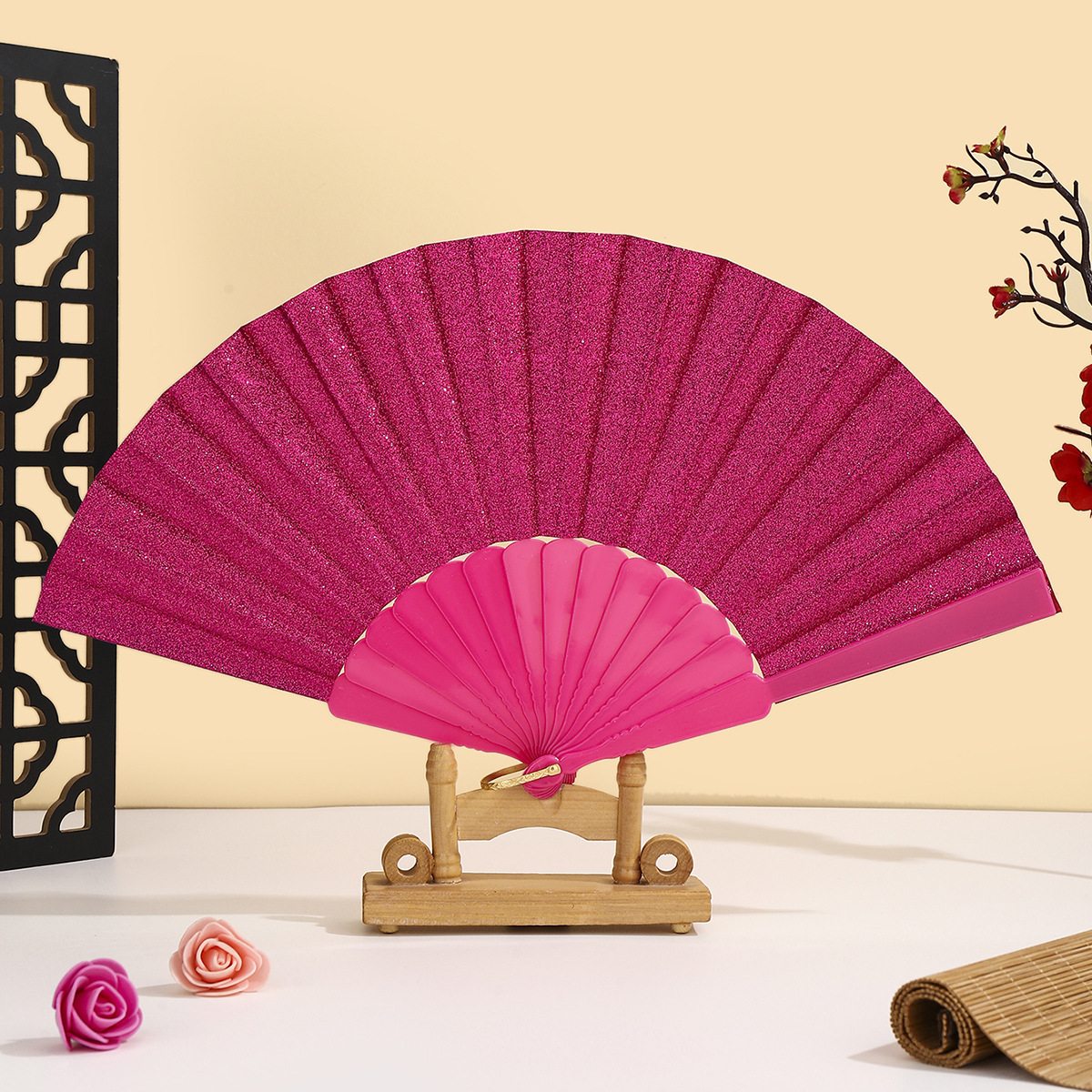 Abanico Manual Plegable de Poliéster Decorativo para Fiestas y Danza image 13
