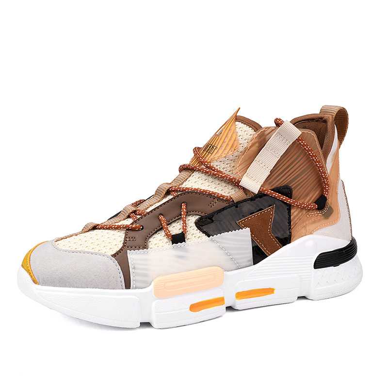 Summer Men's Trendy Size 46 Flykni Breathable Mesh High-top Sneakers Color-blocking Dad Casual Shoes_vogvips.com