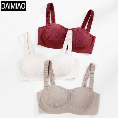 New style seamless jelly underwear women's bra without steel ring push-up strapless bottoming mesh pleated beautiful back and chest wrap