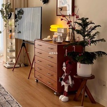 北欧复古实木五斗柜家用餐边柜储物客厅收纳卧室床尾柜可移动柜子