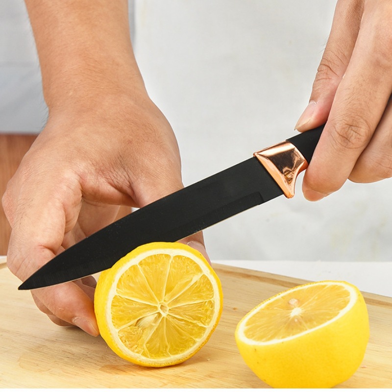 Comercio exterior en stock fábrica chapado en oro rosa cabeza grasa muñeca manejar conjunto de cuatro piezas hogar cocina cuchillo de corte vegetal caja de color