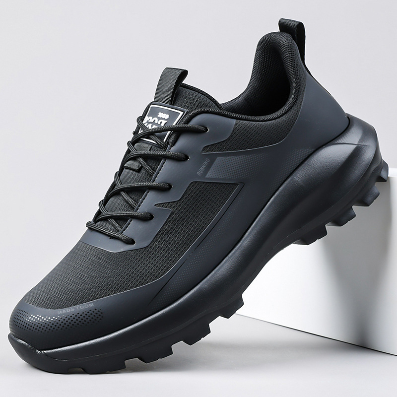 Men's autumn and winter leather sports shoes, outdoor hiking and mountaineering shoes, thick-soled, shock-absorbing, and non-slip casual running shoes for young men
