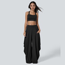2026�羳Mid Rise Multiple Pockets Draped Wide Leg Casual