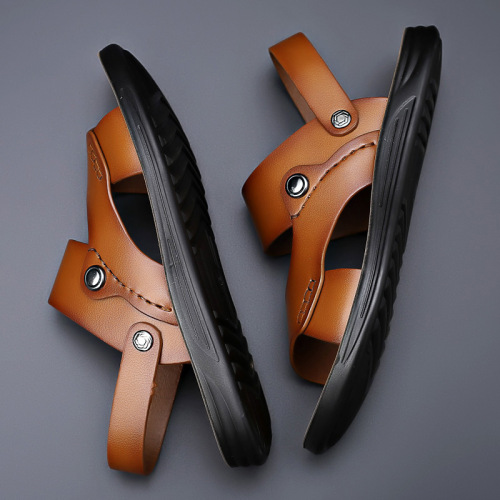 Men's sandals summer new breathable casual youth trendy beach shoes non-slip open toe dual-purpose leather sandals and slippers