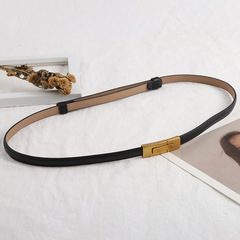 New women's adjustable thin belt bronze buckle simple waist belt decorative dress retro cowhide for women