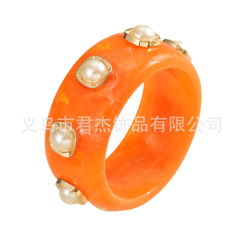 欧美时尚个性树脂粘爱心方形珍珠手镯设计感多色晕染树脂手环手饰|undefined