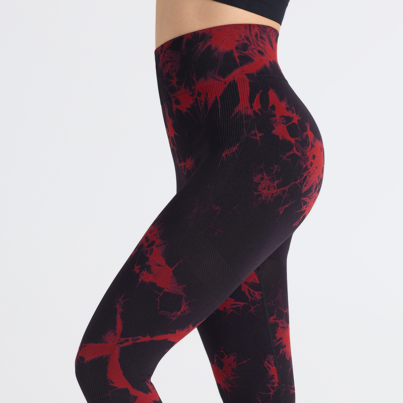 Nuevo traje de yoga de secado rápido de cadera deportivo de cintura alta sin costuras europeo y americano de tres piezas pantalones de yoga de teñido ajustado para mujer