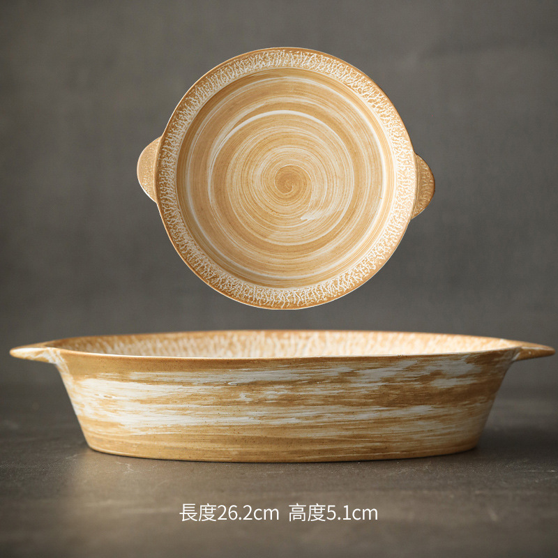 Logotipo personalizado Snacks de cerámica gruesa Plato de frutas Plato de postre Plato de oreja de gato Plato retro binaural Cerámica Kung Fu Juego de té