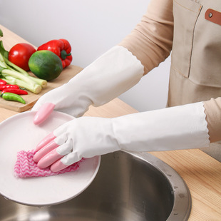 Hand Protection Dishwashing Laundry Gloves Housework Warm Waterproof Non-Stick Gloves Winter and Summer Latex Rubber Flocking Thin Gloves