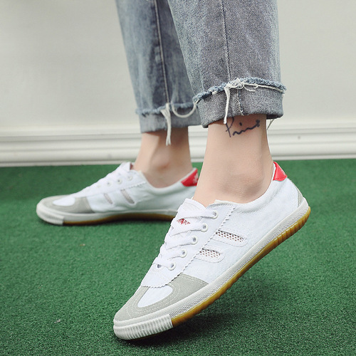 Spring and autumn breathable sports volleyball shoes for men and women training shoes men's track and field canvas mesh shoes tendon bottom non-slip white sneakers