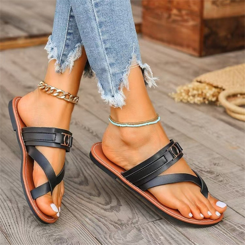 Export large size flat bottom slippers 2025 new style European and American wear toe pure color Roman fish mouth slippers 