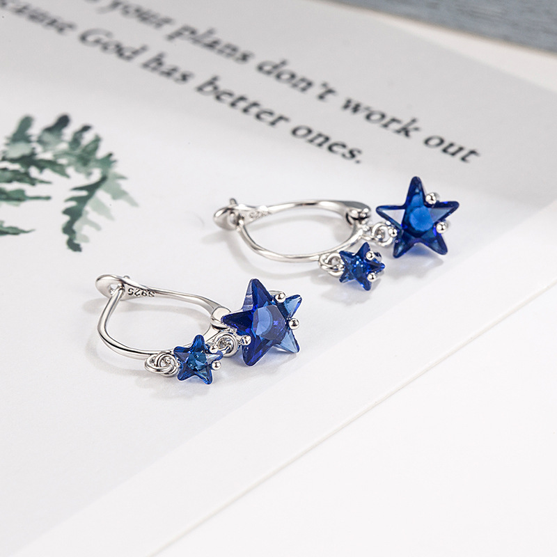 Blue Retro Five-Pointed Star Earrings Niche Design High-End Earrings Needle Elegant Earrings Women's Buckle 2022 New Style