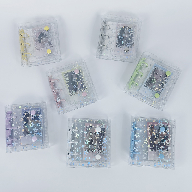 A8 Star Double Button Mini Album Storage Card Album 3-Hole Fan Loose-Leaf Notebook 3inch Storage Album 70% off Cover