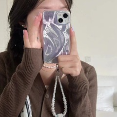 ins紫色漸變羽紗iPhone14立體愛心15ProMax適用蘋果12/13手機殼女