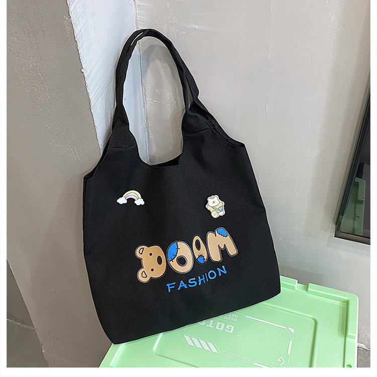 2021 Summer Japanese-style simple canvas bag, student backpack, single-shoulder handbag for going out, cartoon badge cotton bag undefined