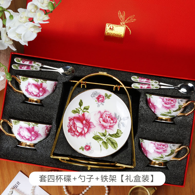 Estilo europeo de lujo ligero hueso China taza de café y platillo traje británico juego de té de la tarde de alta gama exquisita taza caja de regalo al por mayor