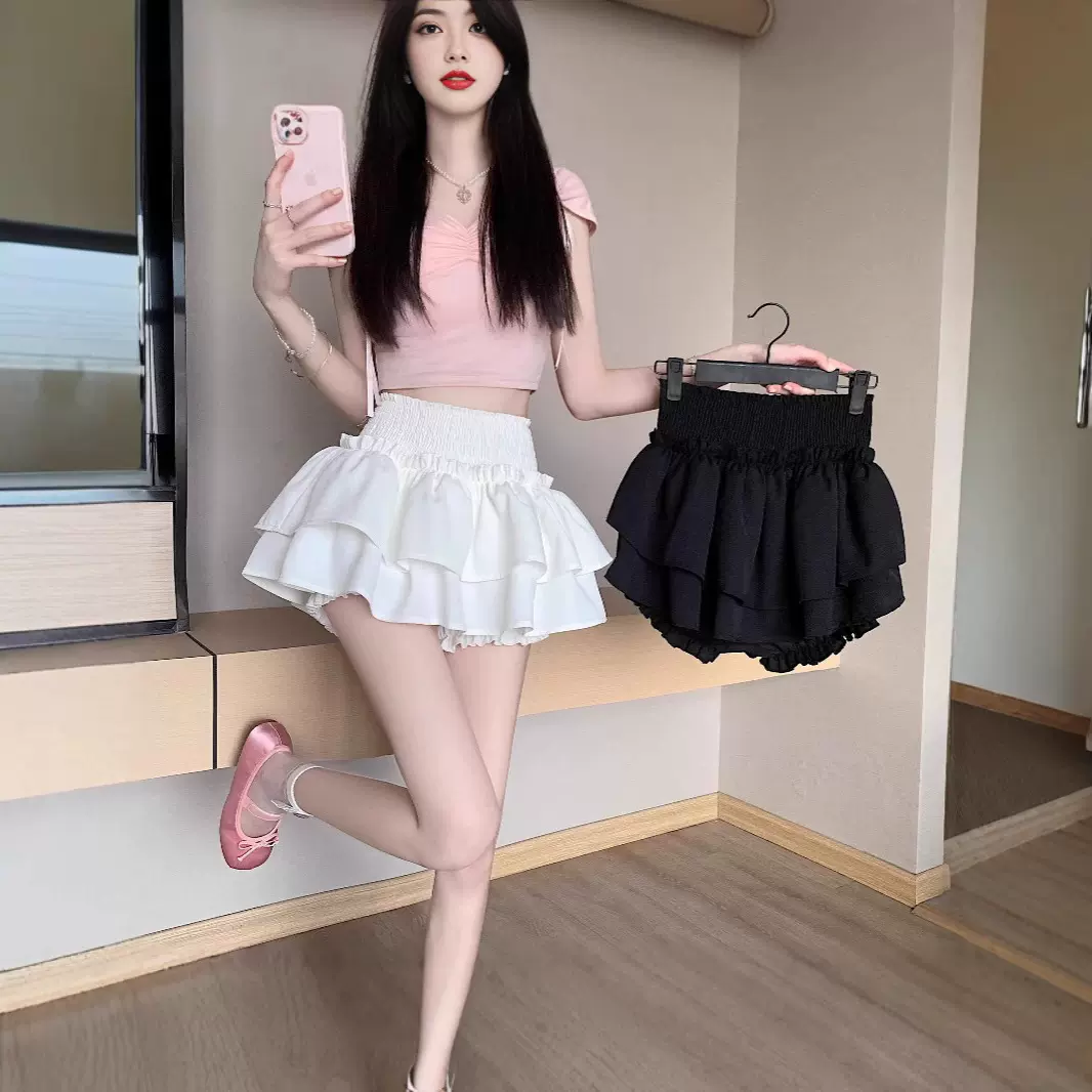 跨境批发芭蕾风半身裙女夏季新款高腰设计感甜辣蛋糕蓬蓬纯色短裙