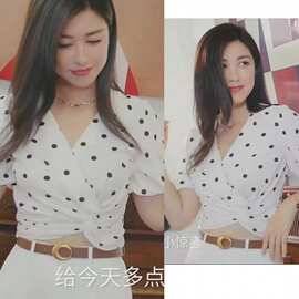 朱珠姜雪琼同款穿搭波点衬衫夏季别致宽松短款上衣女潮