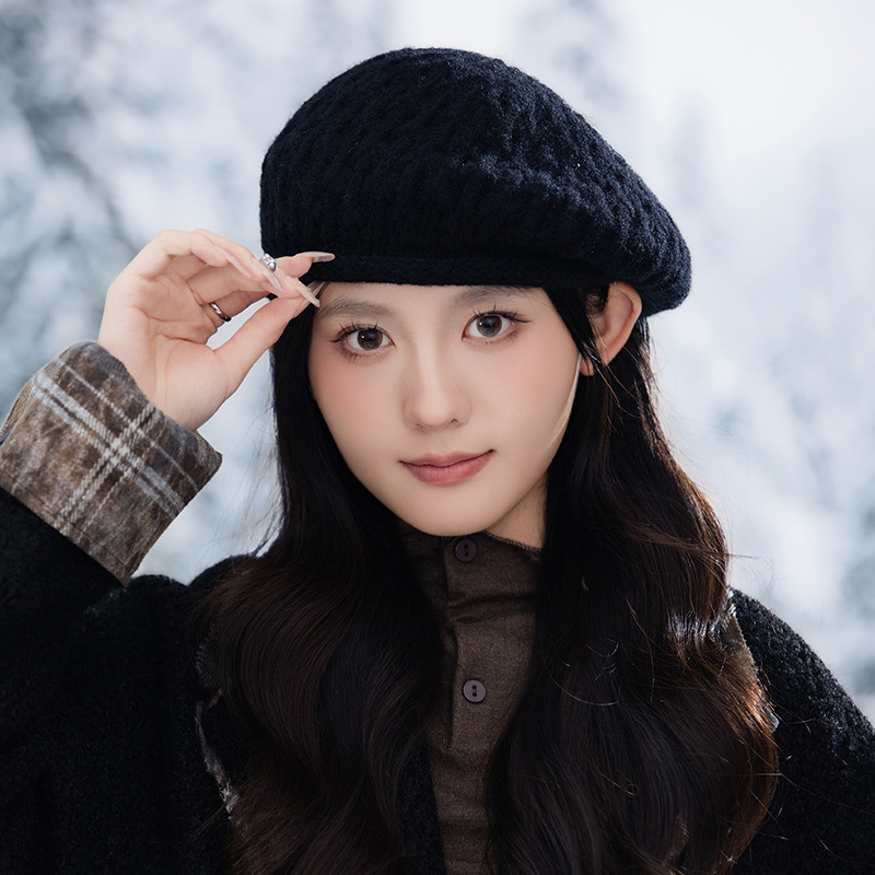 字母刺绣复古洋气南瓜帽女冬季斜纹时尚保暖贝雷帽气质潮搭画家帽|undefined