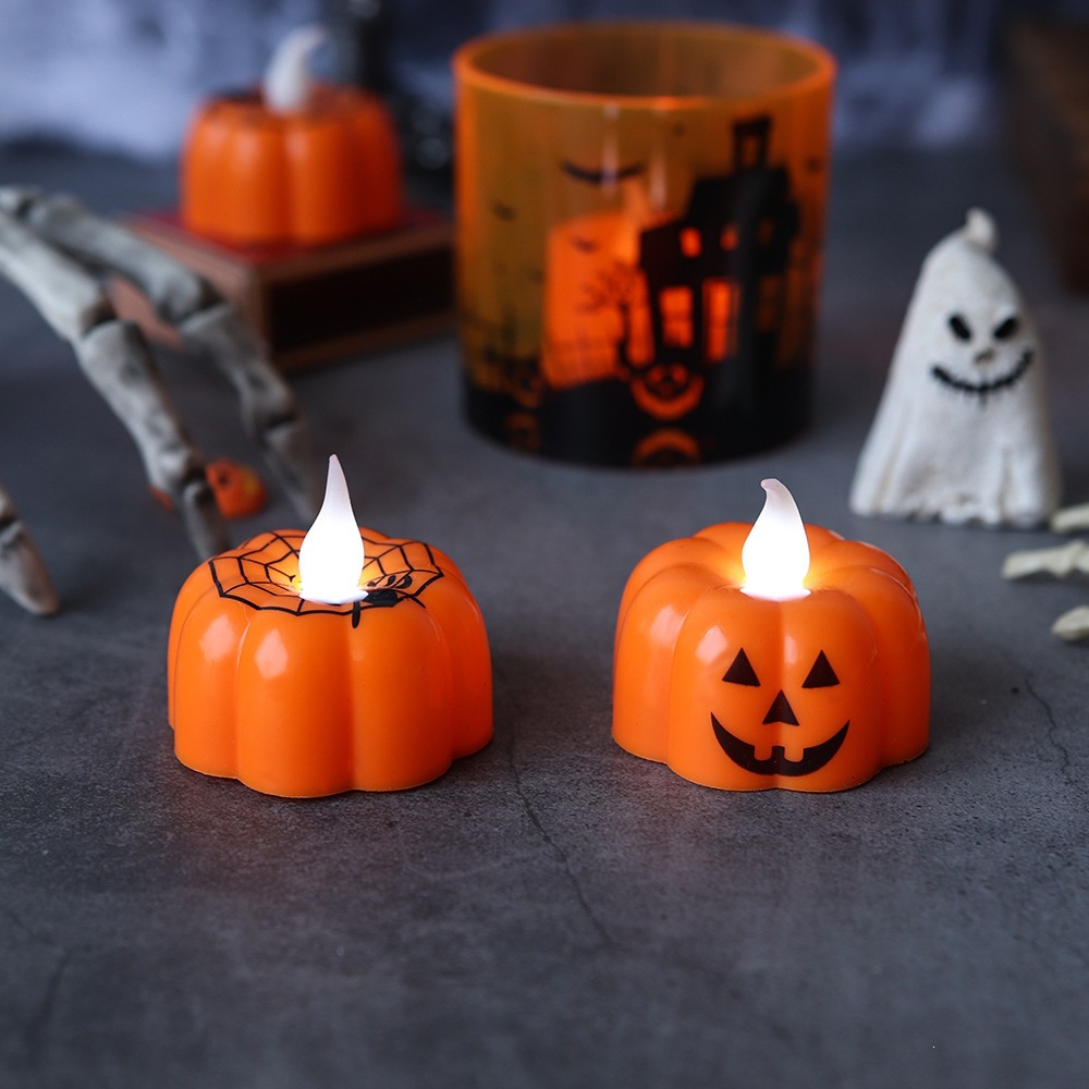 Halloween pequeña lámpara de calabaza ojo triángulo tela de araña patrón de vela lámpara de escritorio decoración de decoración de decoración de props