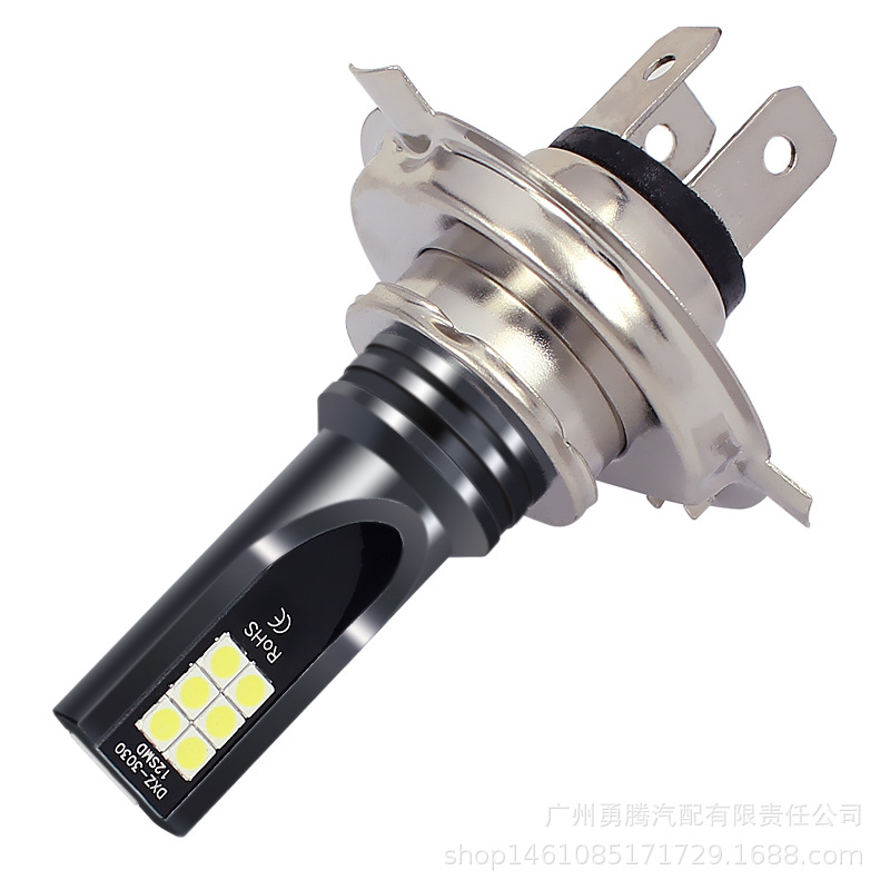 摩托车改装LED前照灯 H4 3030 双面12SMD 三爪大功率高亮LED灯泡