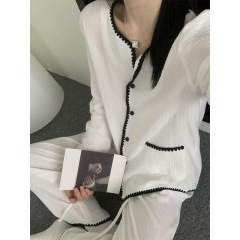 慵懒简约风甜美纯色长袖棉纱睡衣女夏大码显瘦长裤家居服套装外穿