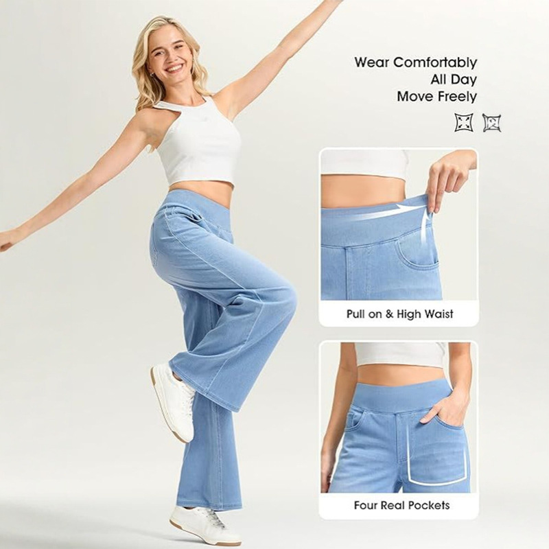 European and American 2026 New Style Wide-Leg Jeans for Women, High-Waisted, Easy-To-Wear, Loose Straight-Leg, Elastic, Tummy Control Pants, Export