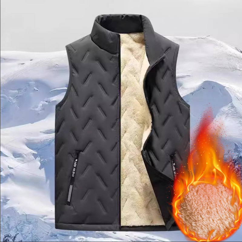 Teenagers' Thickeneded Cashmere Vest Autumn and Winter Men's Warm Cotton Jacket Windproof Simple Warm Jacket Trendy Teenagers' Thickeneded Cashmere Vest Autumn and Winter Men's Warm Cotton Jacket Windproof Simple Warm Jacket Trendy