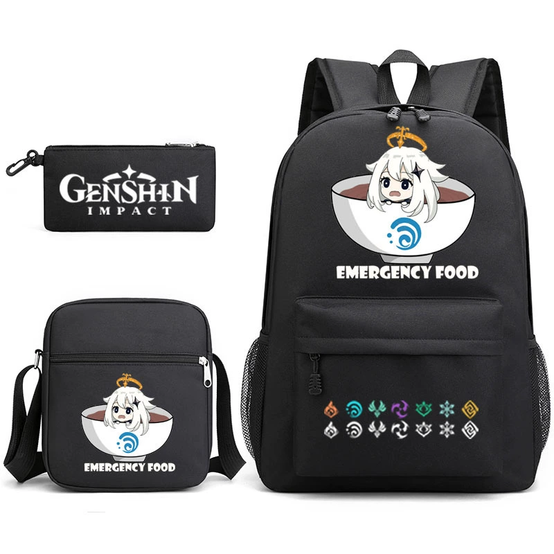 Backpack set (Genshin) 3‑piece — backpack, one‑shoulder bag, pencil case, assorted colors