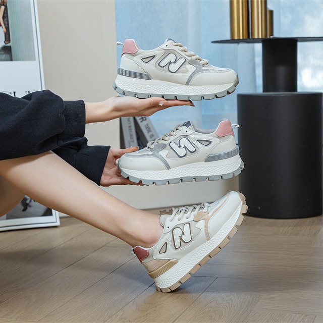 Genuine Leather Forrest Gump Shoes for Women, 2025 Spring and Summer New Breathable Student Sports Casual Shoes, Mesh Thick-Soled Dad Shoes, Trendy Brand