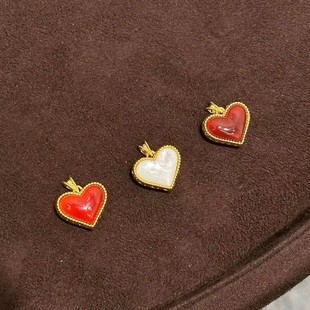 18K Gold Double-Sided Heart Peach Heart Pendant Au750 Gold Red and White Double-Sided Heart Peach Pendant Factory Direct Batch Gift