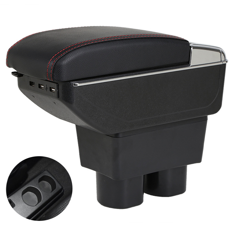 唐姗姗 Armrest Box for Nissan Sylphy Tiida Livina Interior Modification (Armrest box) - double-layer-7usb-charging-black-red-line