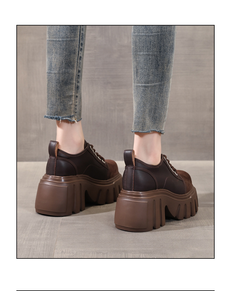 Giày loafer nữ đế xuồng platform tăng chiều cao 9 cm — màu nâu chi tiết 16
