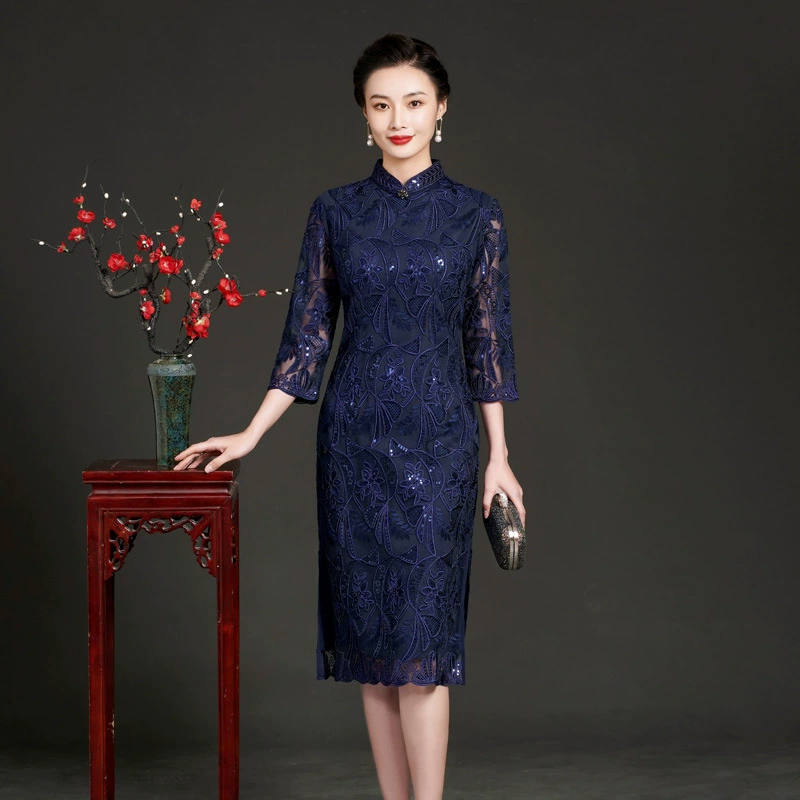 2022 Новый Чонсам для матери, элегантное вышитое элегантное платье-Чонсам для счастливой свекрови, свадьбы, банкета, 2022