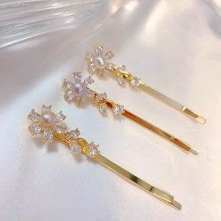 Fairy Cherry Blossom Natural Pearl Hairpin Spring and Summer Hair Accessories Women's Broken Hair Side Bangs Clip Mori Series One-character Clip Headdress