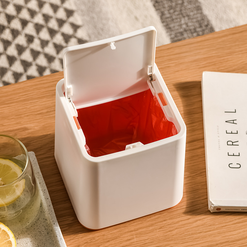 批发桌面垃圾桶卧室床头床上收纳桶小号迷你办公室按压带盖小纸篓