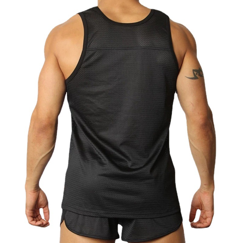 Conjunto deportivo de dos piezas para hombre, chaleco y pantalones cortos de malla transpirable de secado rápido con estampado para verano, ideal para examen físico o uso escolar.
