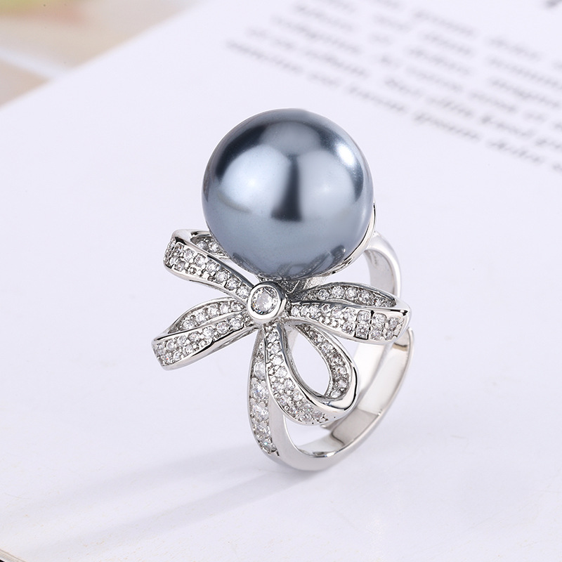 2024 Shengsheng Jewelry Nuevo fondo de cobre chapado en oro con incrustaciones de perlas retro arco anillo mujer 14mm