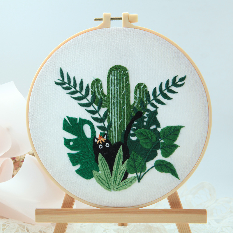 Bordado DIY material paquete gato colgante pintura hecha a mano dibujos animados gato negro creativo pintura Lu bordado escuela regalo novato Kit