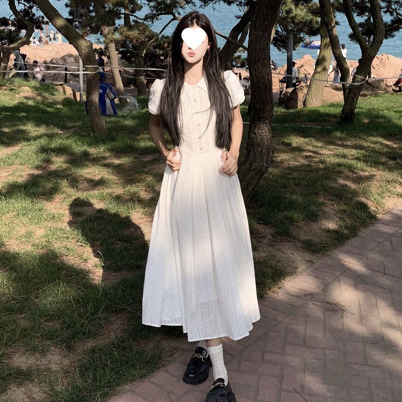 法式学风白色衬衫连衣裙子女夏季2025新款初恋气质绝美收腰长裙|undefined