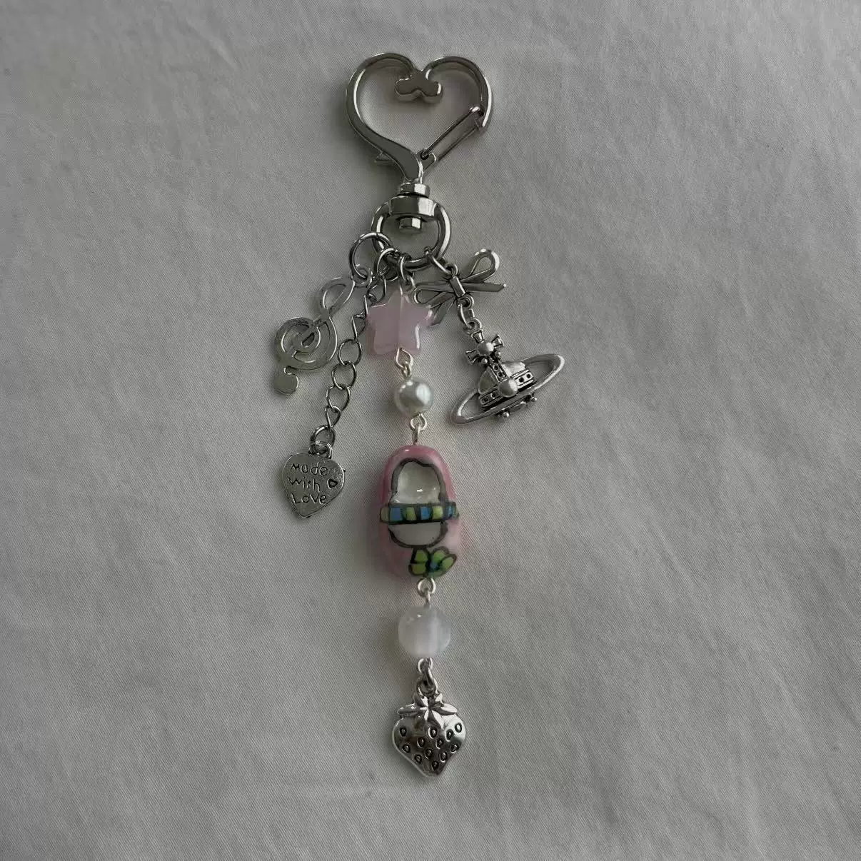 Pendant charm, handmade beaded phone & bag accessory with alloy car, 12×3×1 cm, 16 g