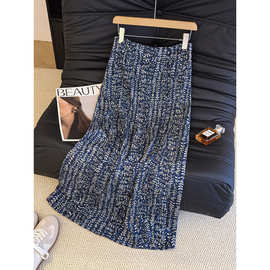 轻奢高级感复古小碎花亚麻高腰包臀长裙女夏季巨好看的半身裙