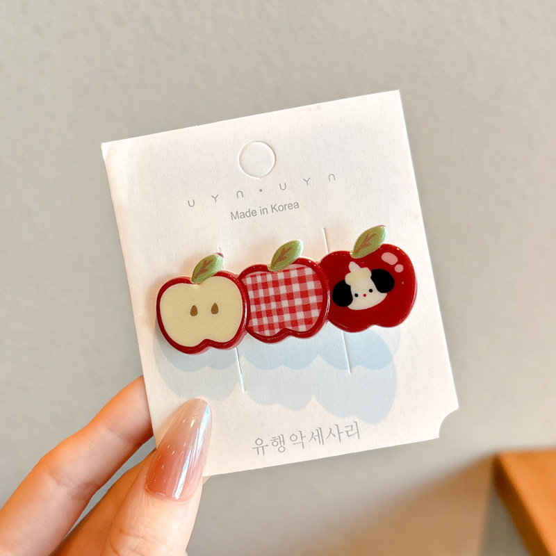 Dulce encantador dibujos animados manzanas accesorios para el cabello de chicas un clip de pelo no daña el cabello lateral clip de pelo roto al por mayor