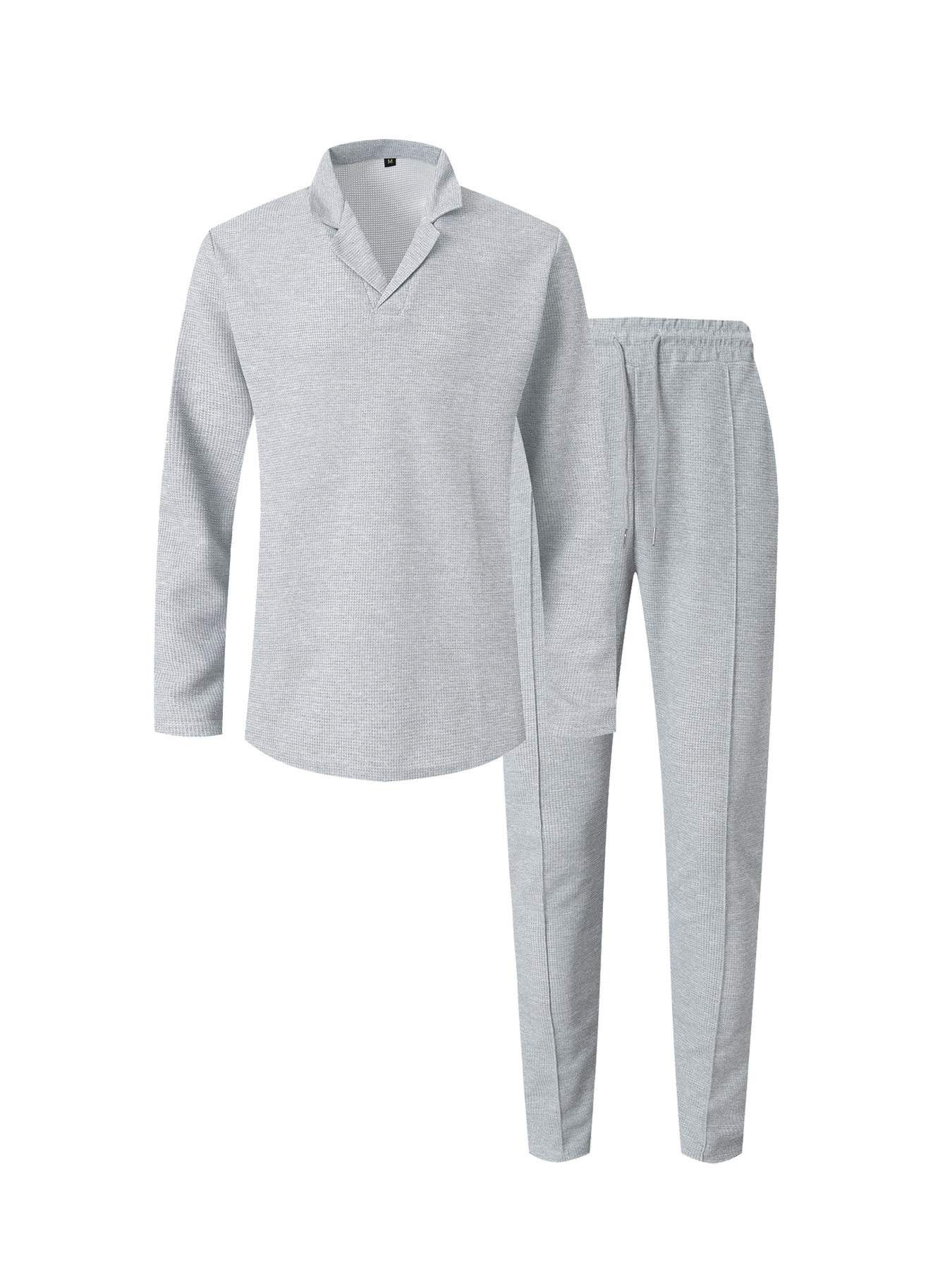 Herren Waffelstrick Business Anzug Set Mit Kragen Und Bindung_voghion.com